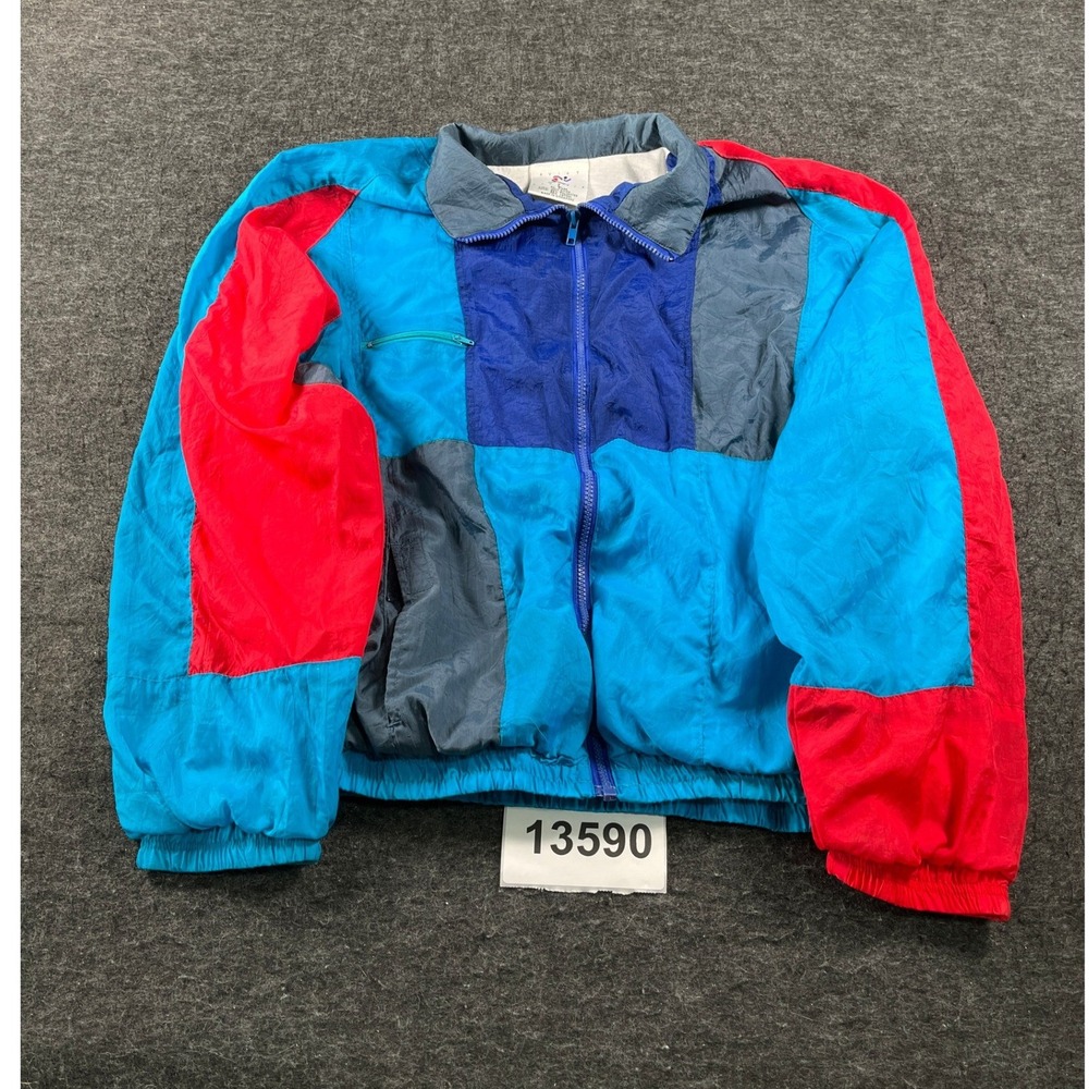 Aviat Sportif Windbreaker Mens Large Blue Red Excellent Vintage Colorblock Zip